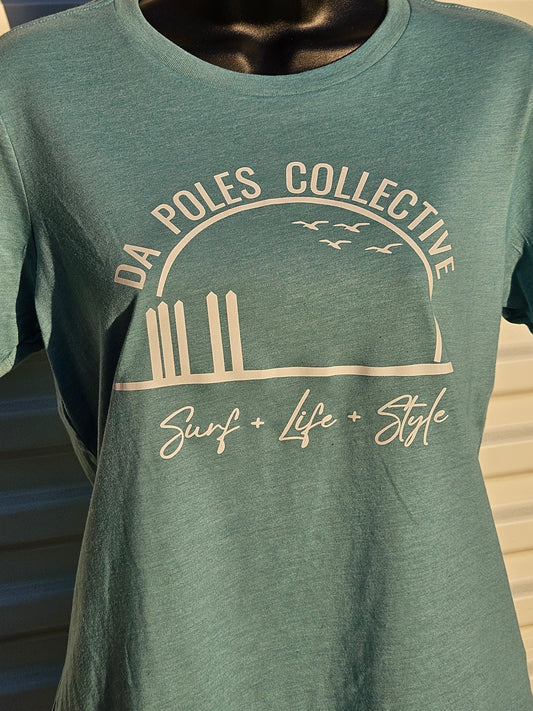 Ladies Da Poles Sunrise Logo Tee - Heather Blue Lagoon