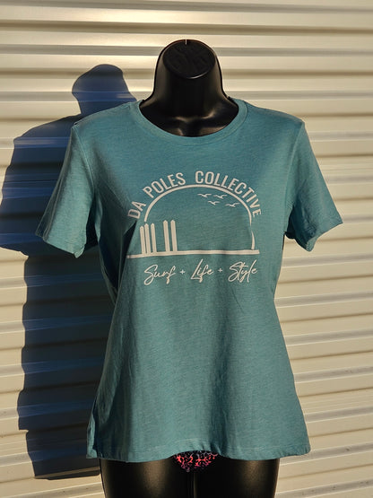 Ladies Da Poles Sunrise Logo Tee - Heather Blue Lagoon